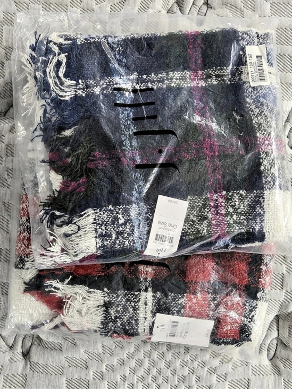 J. Jill Plaid Fringe Scarf Scarves Black- Blue & Red NWT